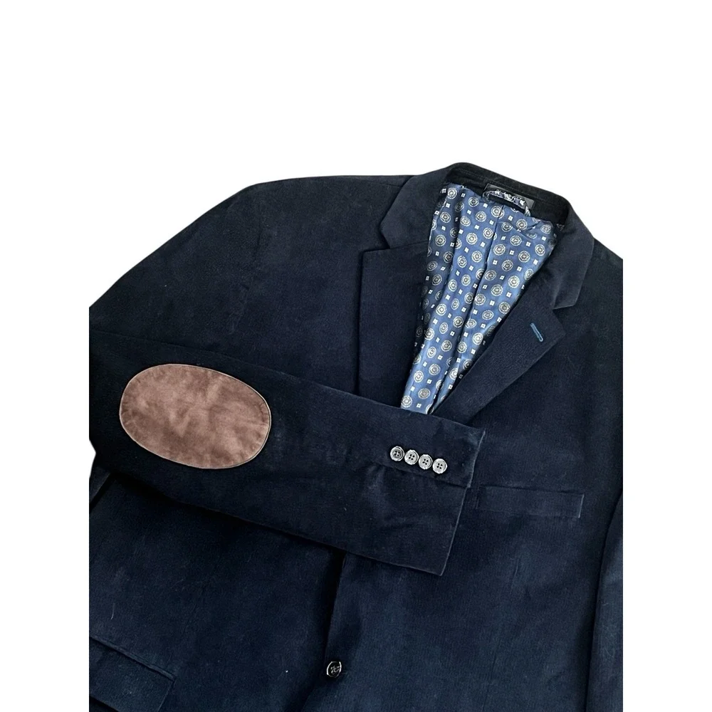 Ralph Lauren Black Label Suede Elbow Patch Navy Corduroy Blazer Sport Jacket 50L